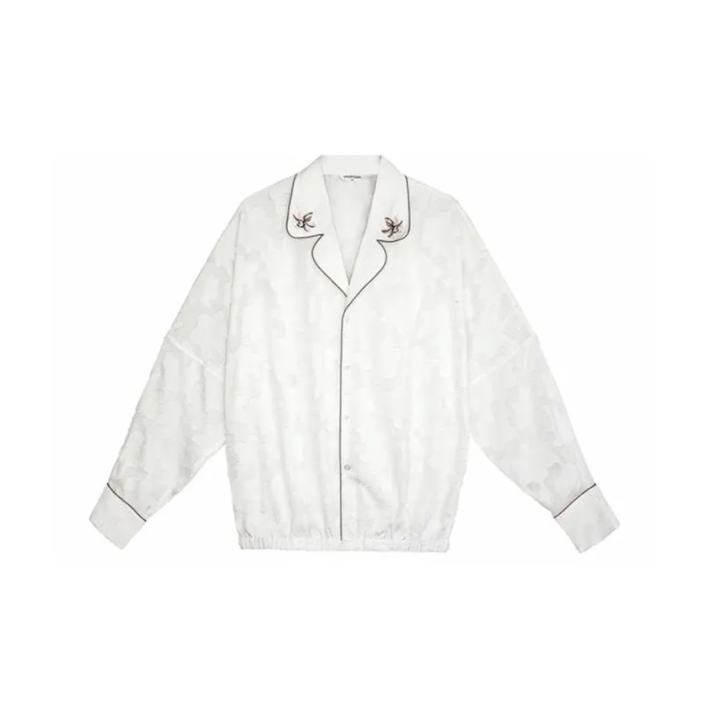 Valleyouth Embroidered White Semi-Sheer Shirt with Contrast Piping